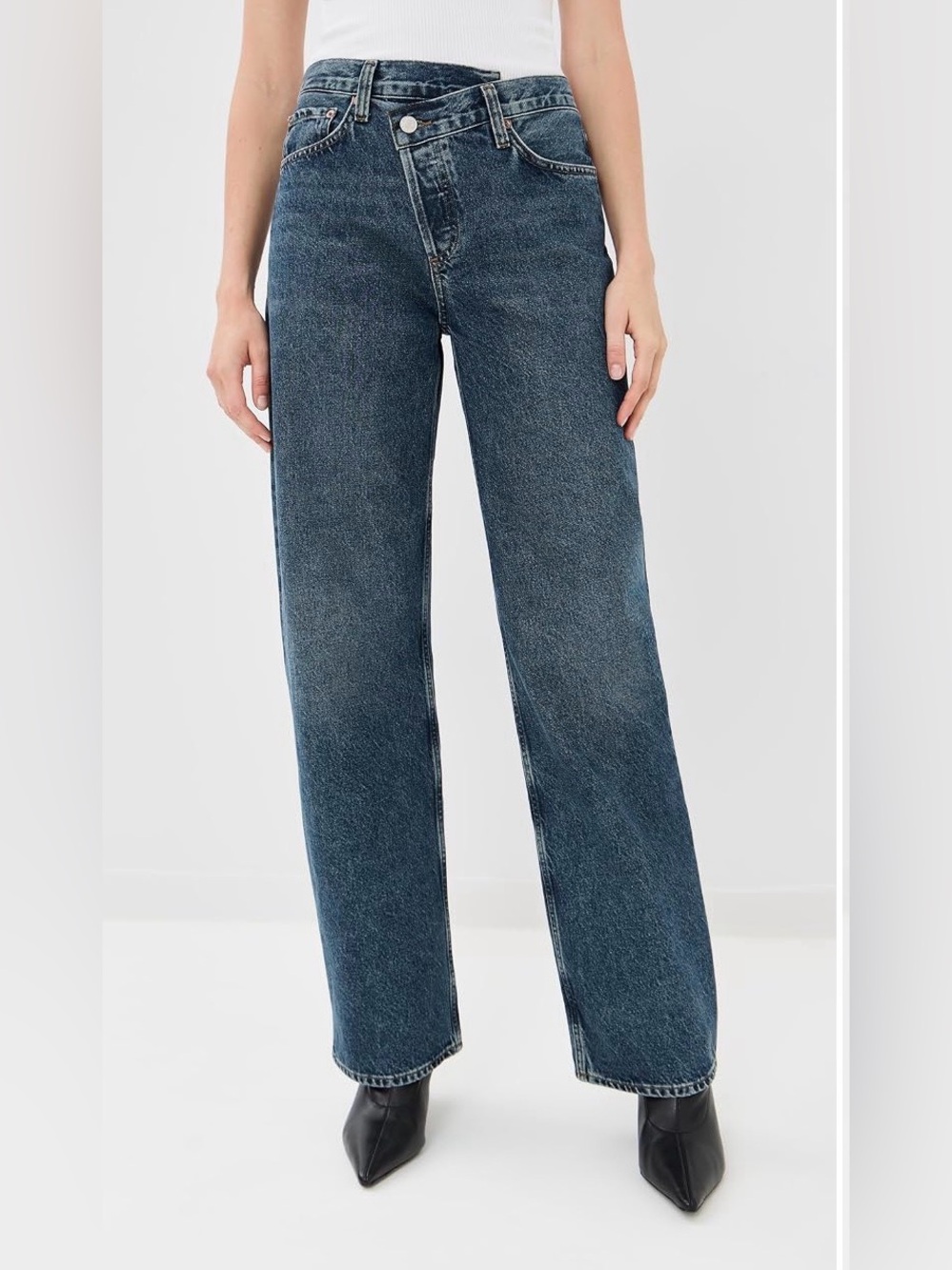Agolde Straight Leg Criss Cross Jeans in Dark Blue Wash